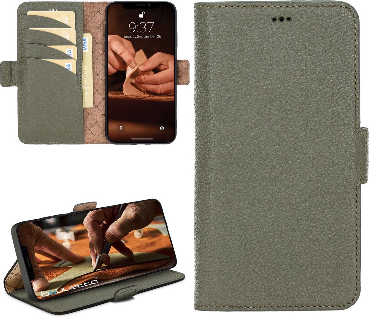 Bouletta geschikt voor iPhone 13 Pro lederen BookCase hoesje - Andalusian Green