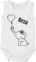 Baby romper met tekst | olifant met hart ballon plus naam baby | mouwloos | maat 50-56 | kraam cadeau | baby