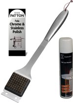 Patton - BBQ accesoires - 3-delige BBQ schoonmaakset - schoonmaak borstel - snelreiniger - chrome & RVS polish - BBQ gereedschap