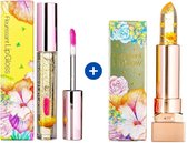 Glamfox Fleurissant Honey Flower Lipgloss + Lipstick Set - Lip Plumper Met 24 Karaat Goudschilfers en Echte Bloem