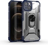 PC + TPU schokbestendige beschermhoes met metalen ringhouder voor iPhone 13 (blauw)