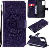 Voor OPPO Reno6 5G Zon Embossing Patroon Horizontale Flip Lederen Case met Kaartsleuf & Houder & Portemonnee & Lanyard (Paars)