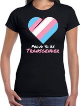 T-shirt proud to be transgender - Pride vlag hartje - zwart - dames - LHBT - Gay pride shirt / kleding / outfit S