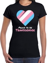 T-shirt proud to be transgender - Pride vlag hartje - zwart - dames - LHBT - Gay pride shirt / kleding / outfit M