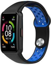 Siliconen Smartwatch bandje - Geschikt voor  Huawei Band 6 sport bandje - zwart/blauw - Strap-it Horlogeband / Polsband / Armband