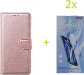 Samsung Galaxy A32 4G - Bookcase Rosé Goud - portemonee hoesje met 2 stuk Glas Screen protector