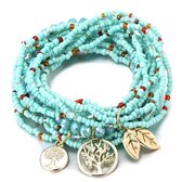 Turquoise boho stijl elastische kralenarmband glaskraaltjes 13 delig met hangertjes