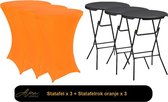 3x zwarte Statafel + oranje Statafelrok x 3 – 80 cm Dia x 110 cm hoog – Cocktailtafel – Hoge staan tafel – Breed Blad – Inclusief oranje Statafelhoes – Staantafelrok Stretch R