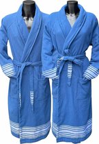 Hamam badjas katoen – sauna badjas hamam voor dames & heren unisex – sjaalkraag – hammam ochtendjas kamerjas - blauw 2XL/3XL