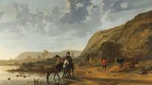 Diamond Painting Rivierlandschap met ruiters van Aelbert Cuyp 50x90cm. DP Volledige bedekking - Ronde steentjes - diamondpainting inclusief tools