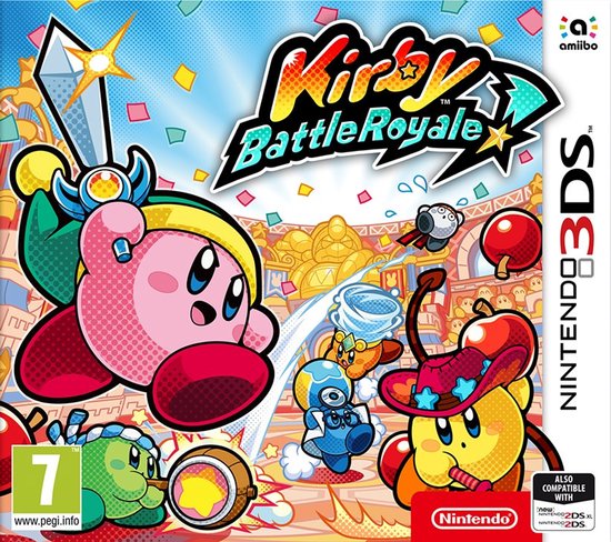 De 'Kirby Battle Royale' game case voor Nintendo 3DS, met Kirby die een zwaard vasthoudt.