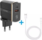 LDNIO A2502C QC3.0 USB + Type-C PD Oplader voor Samsung - Inclusief USB-C oplaadkabel - Voor Samsung / HTC / Huawei / Oppo / Sony - zwart