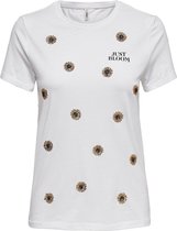 Only T-shirt Onlkita Life Reg S/s Sunflower Top 15239537 Bright White/bloom Dames Maat - M