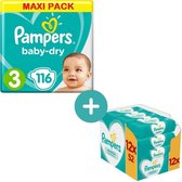 Pampers Baby Dry Luiers Maat 3 - 116 Luiers + Pampers Sensitive Billendoekje 624 Sstuks