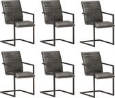 Slede eetkamerstoelen 6 stuks grijs echt leer