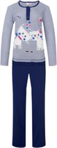 Dames pyjamaset warm gevoerd met katjes afbeelding L wit/donkerblauw