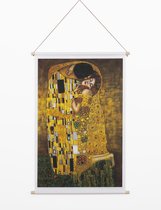 Wanddoek De Kus - Gustav Klimt - Vintage Wandkleed - Retro Textielposter - 90x60 cm - Wanddecoratie Stof - Muurdoek