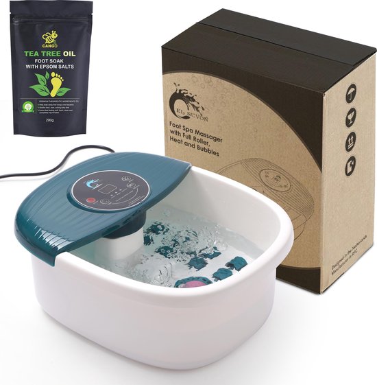 El suvon® Voetenbad met Eeltverwijderaar - Voetenbaden - Elektrisch Verwarmd Voetenbaden met massage Rollers - Voetmassage met zoutbad - Tot 48° graden - Bubbelstraal - Voetenbaden