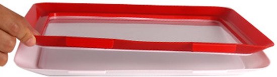 Barquette de produits frais 4 pièces – Boîtes de conservation – Contenants de produits frais - Boîte de rangement avec couvercle – Plastique - Rouge et transparent – 30x20 cm
