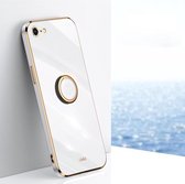 XINLI rechte 6D plating gouden rand TPU schokbestendige hoes met ringhouder voor iPhone 6/6s (wit)