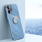 XINLI rechte 6D plating gouden rand TPU schokbestendige hoes met ringhouder voor iPhone 11 Pro Max (hemelsblauw)