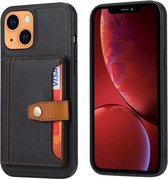 Kalfsleer kleuraanpassing schokbestendig TPU + PU-hoesje met houder en kaartsleuf voor iPhone 13 mini (zwart)