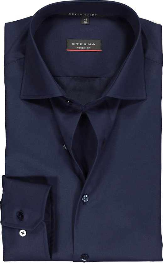 ETERNA modern fit overhemd - twill heren overhemd - donkerblauw - Strijkvrij - Boordmaat: