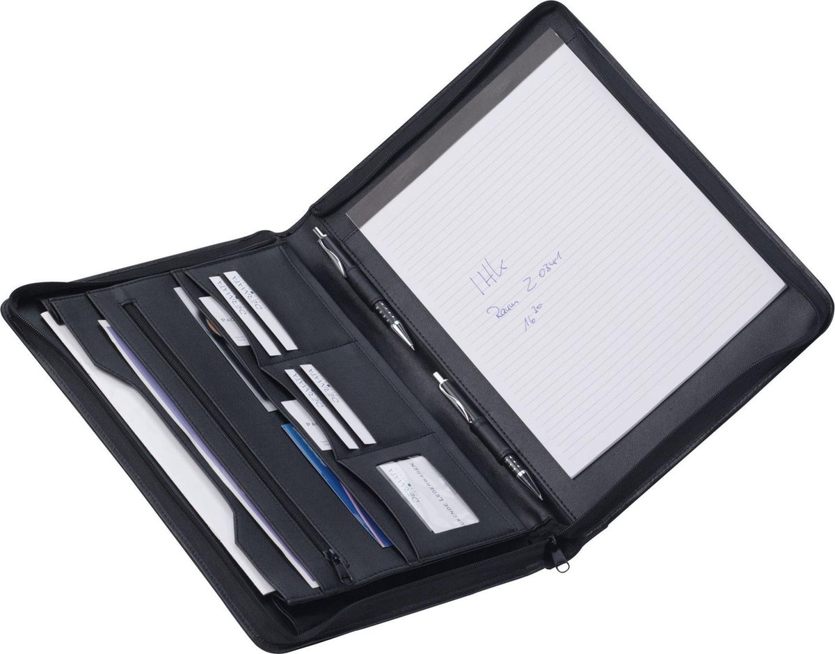 Dermata Schrijfmap A4 Rits Nappaleer 2645N Zwart
