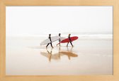 JUNIQE - Poster in houten lijst Surf Triple 1 -20x30 /Ivoor