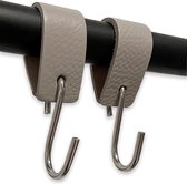 Brute Strength - Leren S-haak hangers - Licht Grijs - 2 stuks - 12,5 x 2,5 cm – Zwart zilver – Leer - handdoekhaakjes - Ophanghaken – kapstokhaak