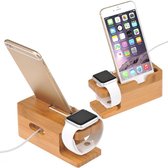 Luxe Bamboe Houten Houder Voor Apple Watch Series 1/2/3/4/5/6/7/SE 38/40/42/44 MM iPhone 3/4/5/6/7/8/X/XS/XR/11/12 Pro Plus Max Mini - iWatch Docking Station Oplaadstation Desk Mount Standaard - Display Oplaad Dock Charger Stand - Laadsation Stand