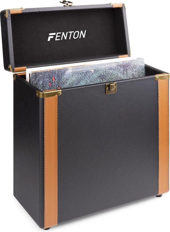 Platenkoffer - Fenton RC35 luxe platenkoffer voor 30 - 35 platen - Geschikt voor alle formaten - Flanellen voering - Zwart / Bruin