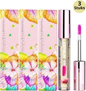 Glamfox Peach Flower Lip Gloss - Lip Plumper Lipgloss Met 24 Karaat Goudschilfers En Perzik Bloem - 3-Pack