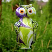 Glass Garden Deco - Tuindecoratie - Handgemaakte glassculptuur - Uil - Lilac - H=30 cm