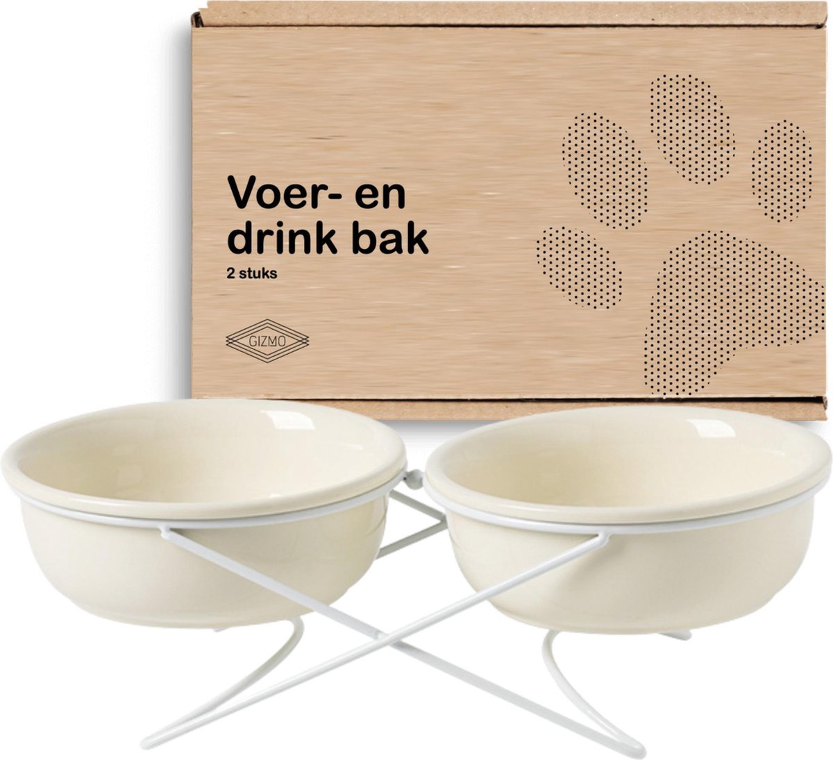 GIZMO Voerbak Kat Hond Dubbel keramisch met standaard