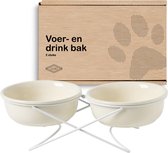 GIZMO Voerbak Kat/Hond Dubbel - Wit - 2 Keramische Drink- & Voerbakken met Standaard - Drinkbak - 15 cm - 500ML