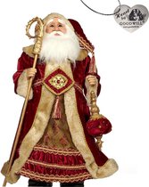 Goodwill Kerstman-Kerstpop Santa Claus met Staf Rood-Goud H 68 cm
