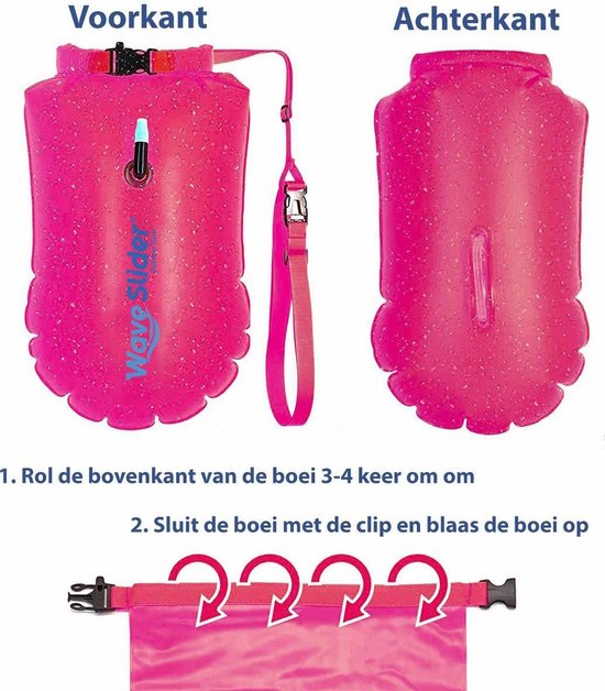 SAFE4SPORT PerfectSwimmer+ Pink - Opblaasbare Veiligheidsboei Met Droge Zak 20L - Roze Zwemboei