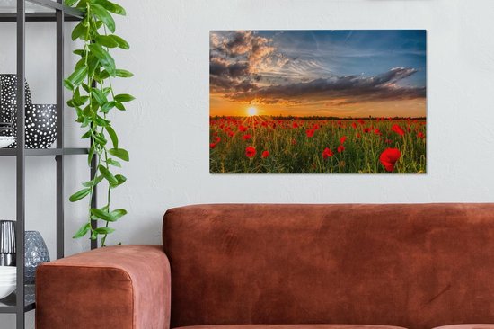 Peintures sur toile Coquelicots - Fleurs - Soleil - 90x60 cm - Décoration murale