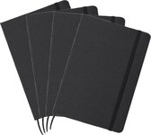Set van 4x stuks luxe schriften/notitieboekje zwart met elastiek A5 formaat 80x blanco paginas opschrijfboekjes harde kaft