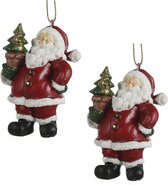 3x Kersthangers kerstman beeldjes met kerstboom in zijn hand 8 cm - Kerstornamenten/kerstboomversiering