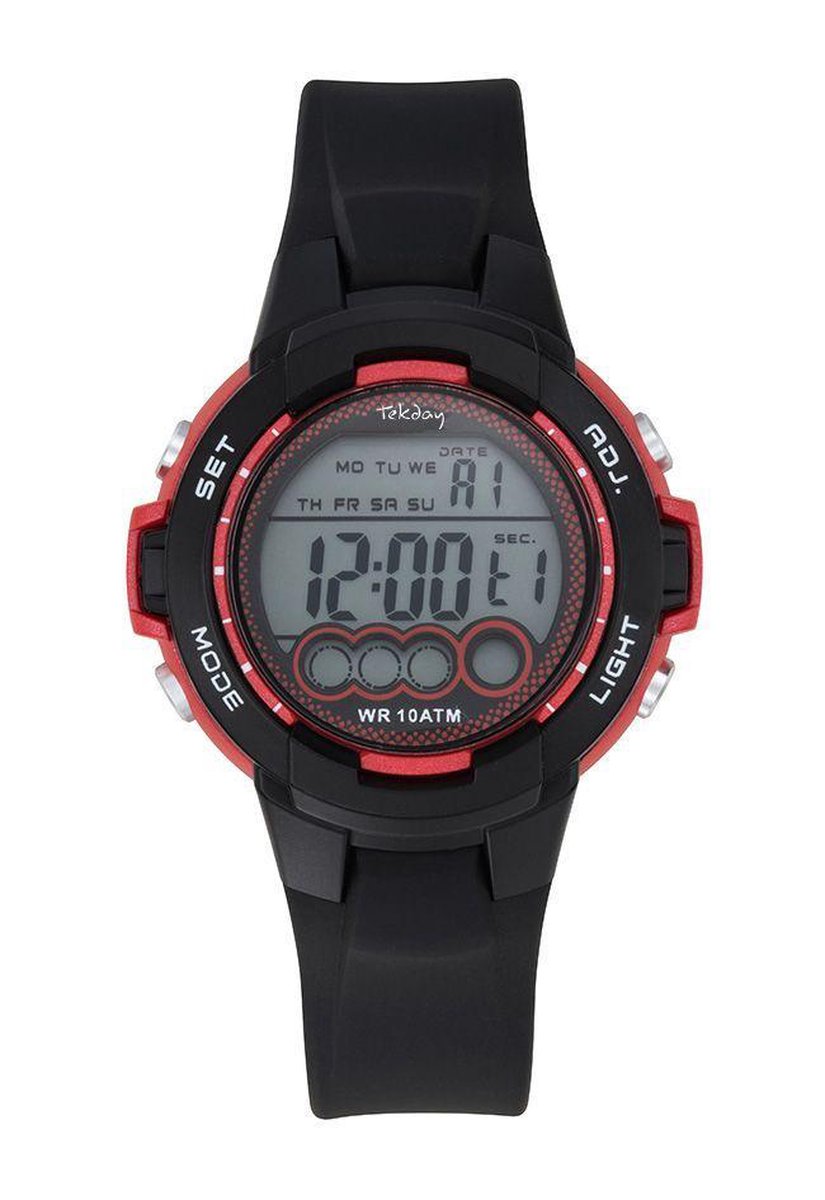 Tekday 654727 digitaal horloge 38 mm 100 meter zwart/ rood