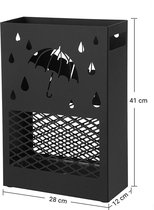 SONGMICS paraplubak, metaal, paraplubak, rechthoekig, met een afneembare wateropvangbak, 4 haken, uitsnijding ontwerp, voor de gang en het kantoor, zwart LUC004B01