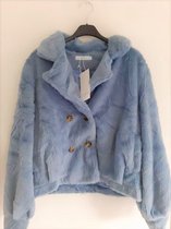 IJsblauwe Faux Fur Kort Jasje - Imitatie Bontjas - Model Bomberjas