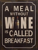 A Meal Without Wine. Metalen wandbord in reliëf  30 x 40 cm.