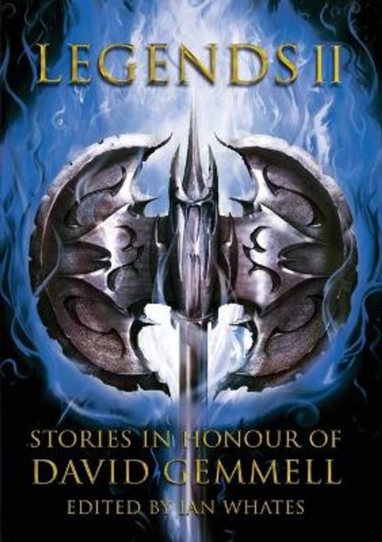 Boekomslag van Legends II, met een zilveren strijdbijl en vlammen.