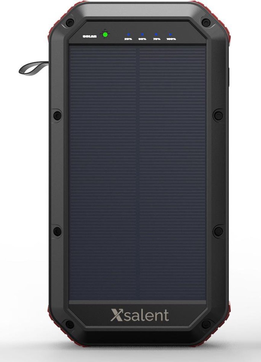 Xsalent Powerbank 30000 mah - Zonneenergie waterdicht - Draadloos opladen 1x usb c - 1x micro - 3x usb a - 1x Quick Charging usb a