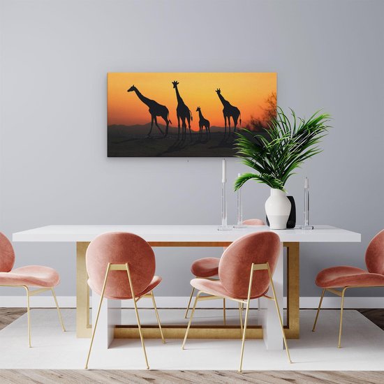 Artaza Peinture sur toile Quatre silhouettes de girafes au coucher du soleil – 80 x 40 – Photo sur toile – Impression sur toile