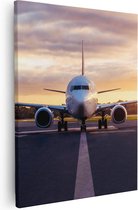 Artaza - Canvas Schilderij - Vliegtuig Op De Landingsbaan  - 80x100 - Groot - Foto Op Canvas - Canvas Print