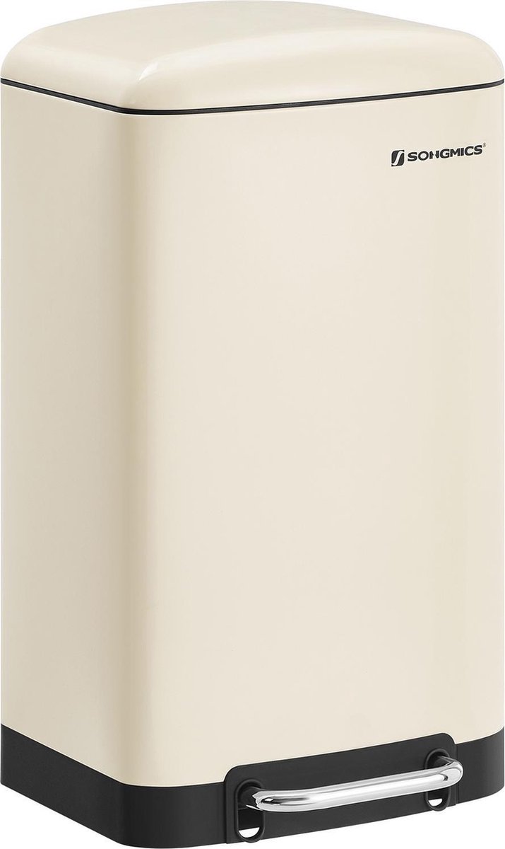 Segenn's Prullenbak - Afvalbak - 30 liter - Prullenbakken - Pedaalemmer van Staal - met binnenemmer en deksel - Soft Close - Romig Wit